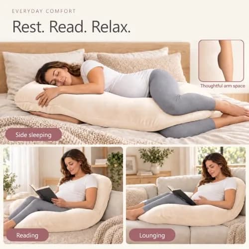 MOON PARK Pregnancy Pillow 57 Inch U Shaped Full Body Maternity Support for Back, Legs, Belly, Hips - Brown thumbnail 8