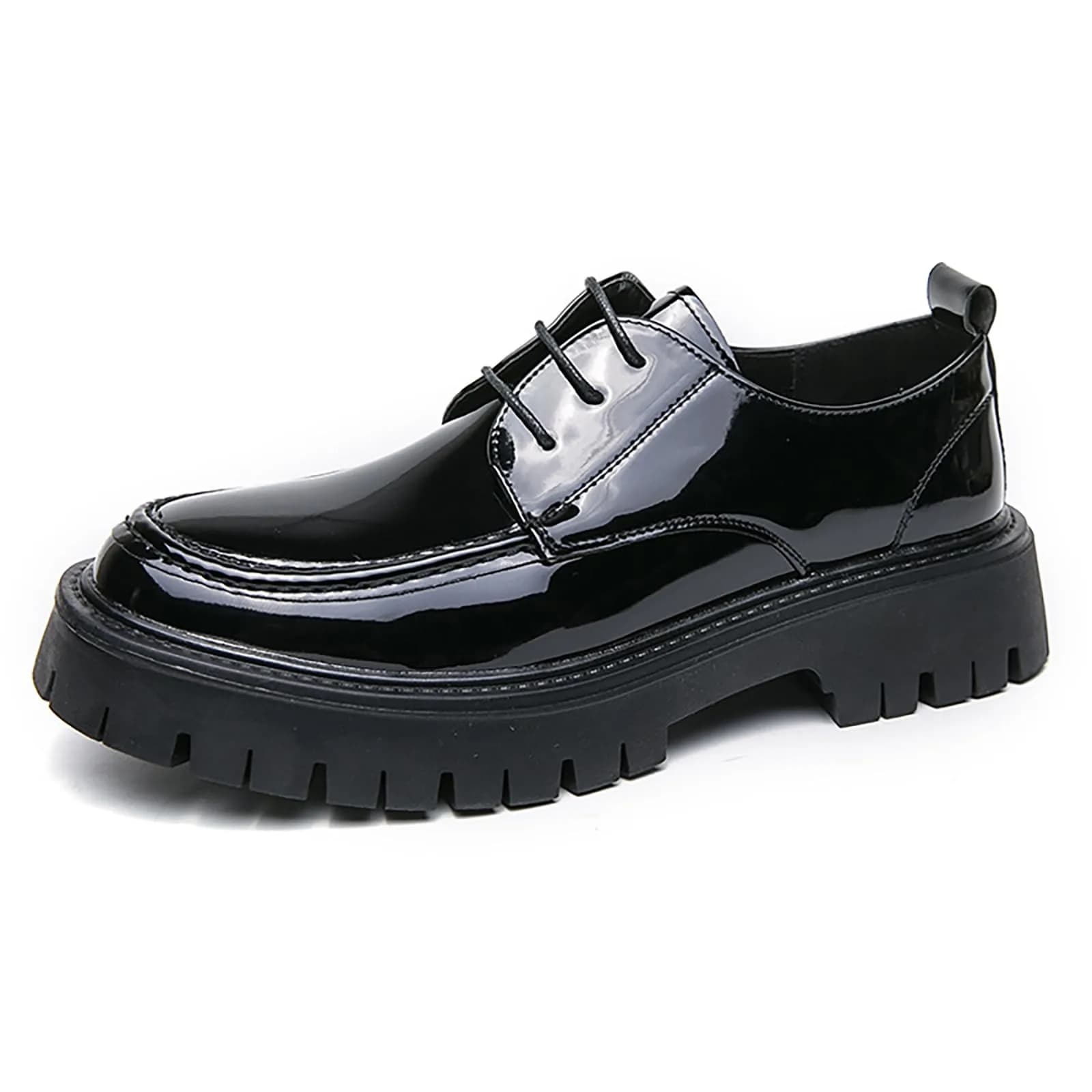 MVIOBUY Men's Black Leather Platform Lace Up Loafers | Size 8.5 Wide (24 cm) — Black