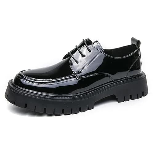 MVIOBUY Men's Black Leather Platform Lace Up Loafers | Size 8.5 Wide (24 cm) thumbnail 1