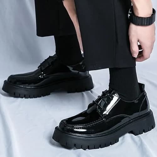 MVIOBUY Men's Black Leather Platform Lace Up Loafers | Size 8.5 Wide (24 cm) thumbnail 6
