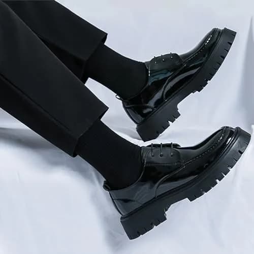 MVIOBUY Men's Black Leather Platform Lace Up Loafers | Size 8.5 Wide (24 cm) thumbnail 7