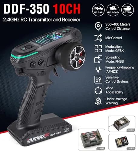 DUMBORC DDF-350 RC Radio Transmitter and Receiver 10 Channel HD Screen | 10-Channel Control for RC Cars, Boats, Tanks thumbnail 2