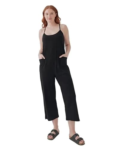 Pact Organic Cotton Women's Lounge Jumpsuit | Relaxed Fit, Breathable, US Import (95% Organic Cotton, Small, Black) thumbnail 1