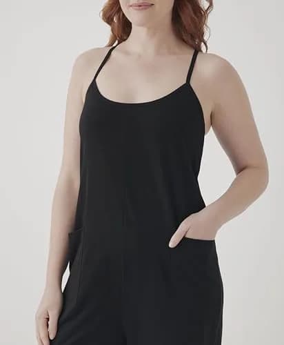 Pact Organic Cotton Women's Lounge Jumpsuit | Relaxed Fit, Breathable, US Import (95% Organic Cotton, Small, Black) thumbnail 4