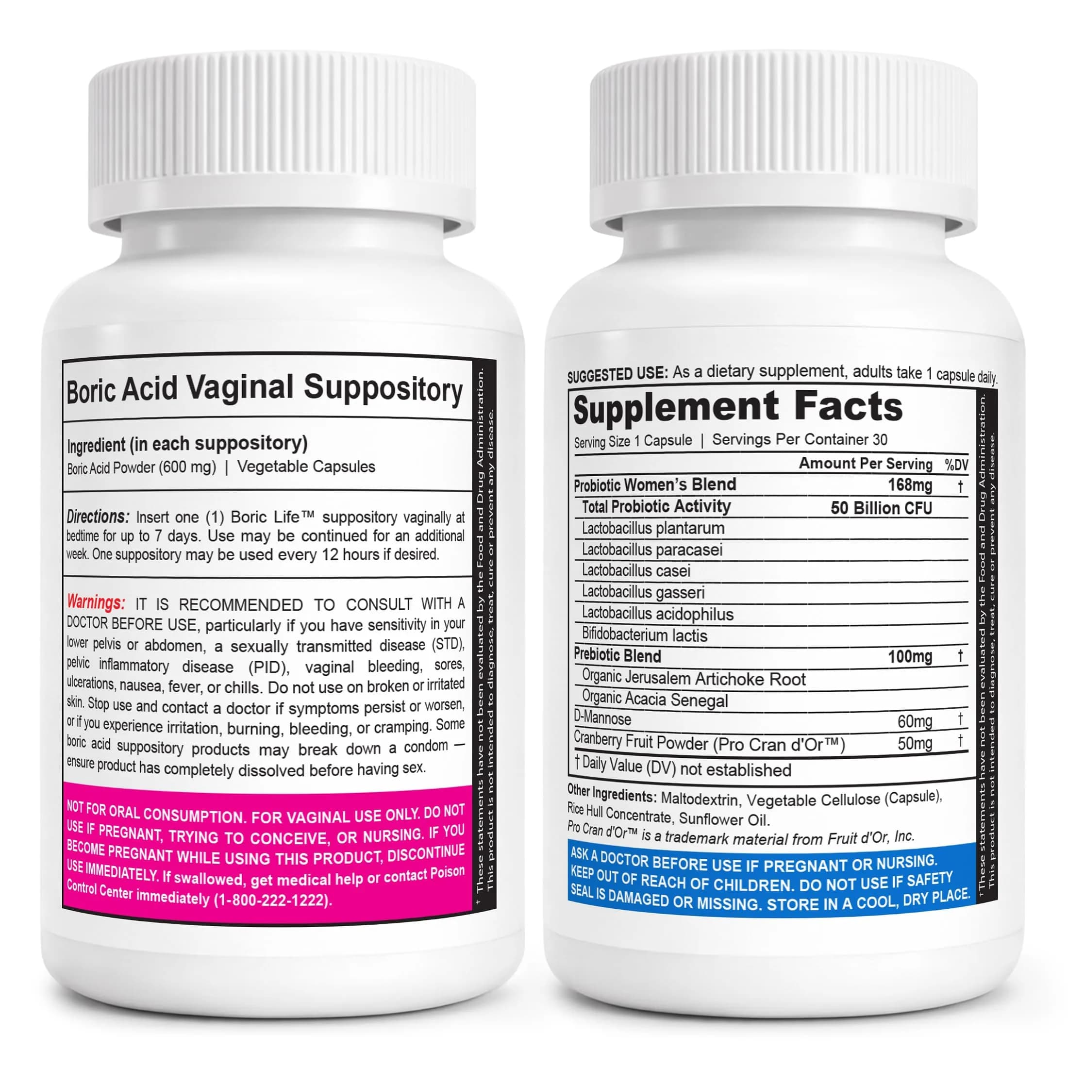 NutraBlast Boric Life + Women's Probiotics Bundle - Vaginal Health Support with 600mg Boric Acid Suppositories and pH Test Strips - view 2