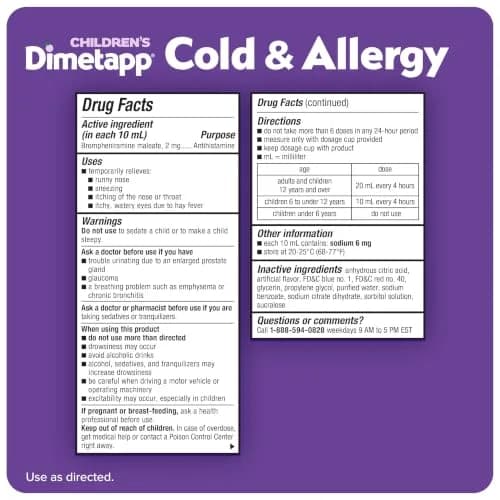 Dimetapp Children’s Cold & Allergy Liquid, Grape Flavor, 8 fl oz | Multi-symptom relief for kids thumbnail 6
