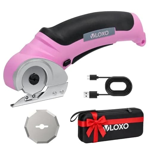 VLOXO Cordless Electric Scissors Cutter with Replacement Blade & Type-C Cable, 0.38 kg (0.87 lbs) Pink | Cuts Cardboard, Leather, Fabric, Carpet thumbnail 1