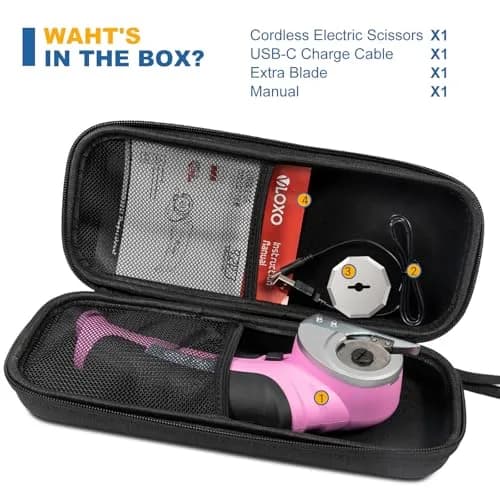 VLOXO Cordless Electric Scissors Cutter with Replacement Blade & Type-C Cable, 0.38 kg (0.87 lbs) Pink | Cuts Cardboard, Leather, Fabric, Carpet thumbnail 9