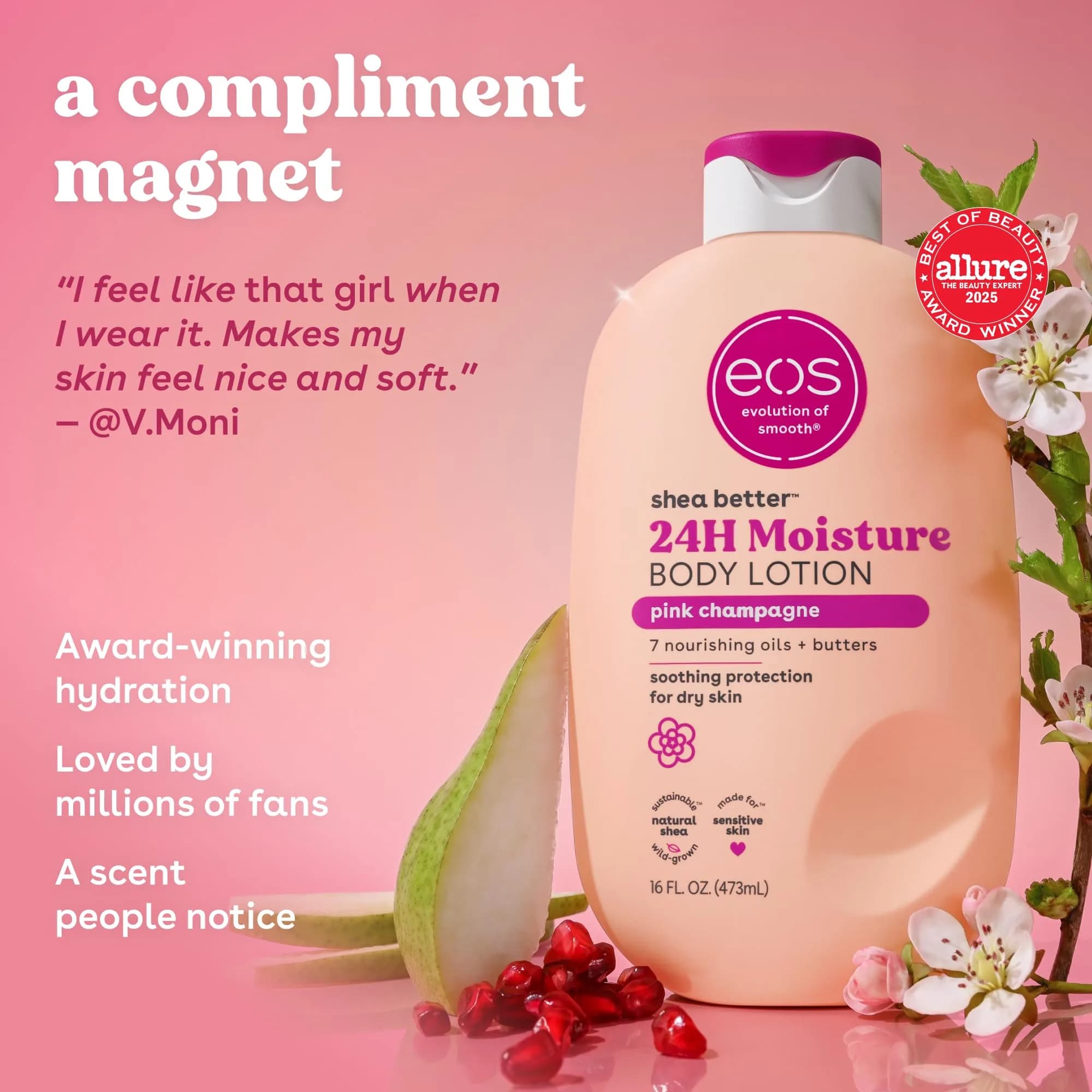 eos Shea Better Body Lotion Pink Champagne 473ml (16 Fl Oz) | 24-Hour Moisture for Soft Skin thumbnail 3