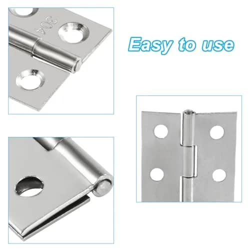 Adyoney 20Pcs 1.73 inch (44mm) 304 Stainless Steel Flat Hinges with 120 Screws | Cabinet Door Hinges for Furniture, Drawers, Gates thumbnail 5