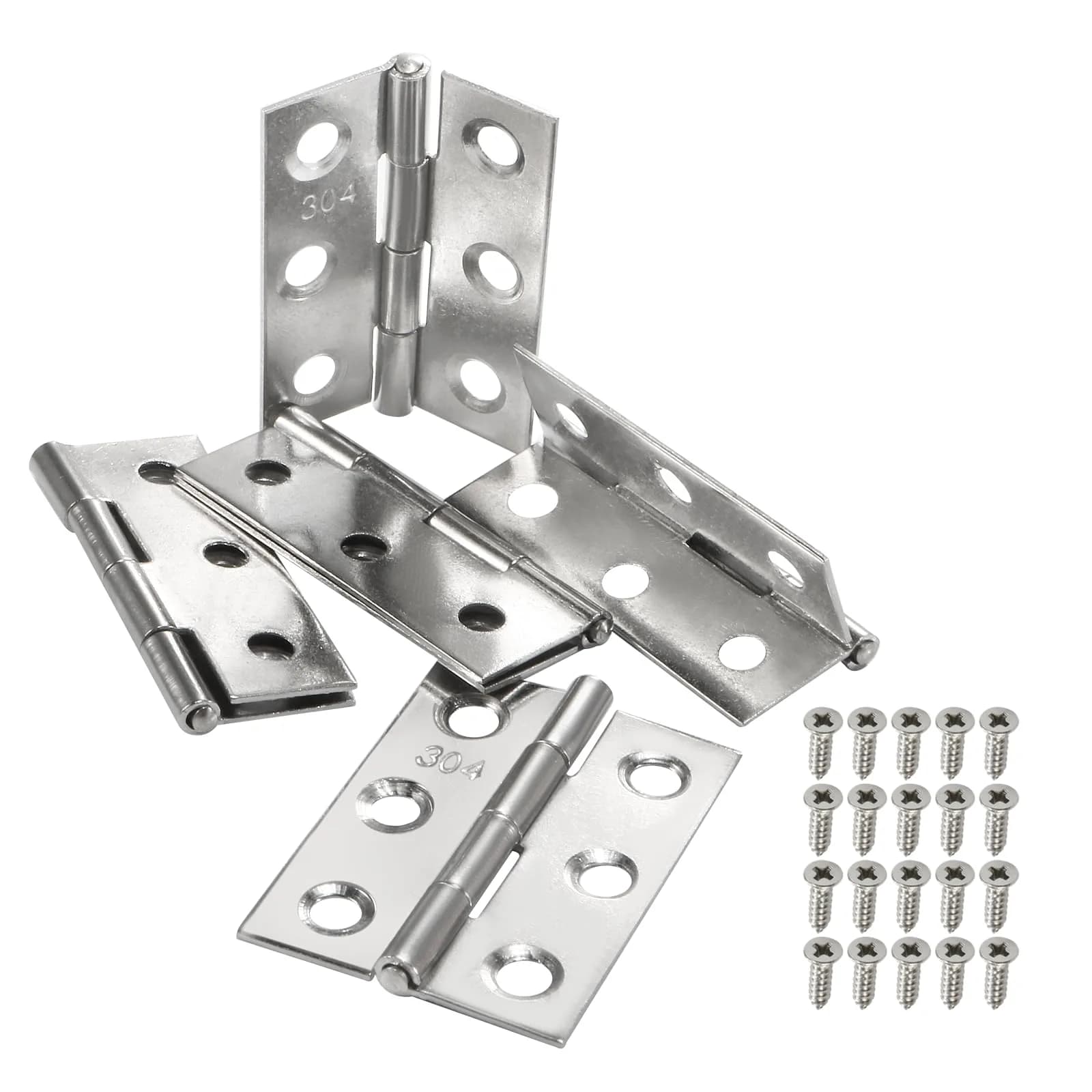 Adyoney 1.42 inch 304 Stainless Steel Flat Hinges (36x29x3.7mm / 1.42x1.14x0.15inch) | Pack of 20 with 80 Screws — Silver