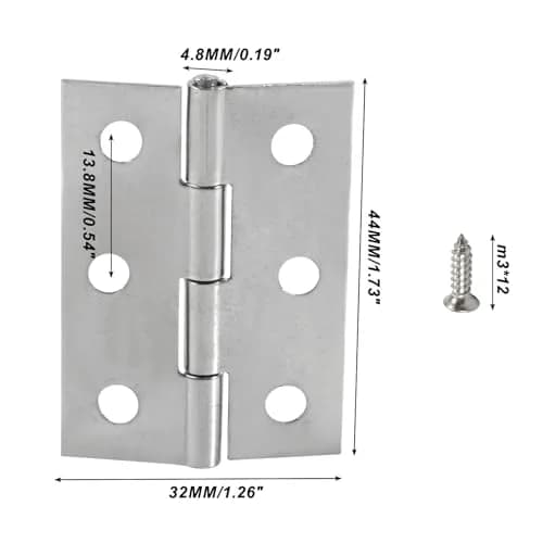 Adyoney 20Pcs 1.73 inch (44mm) 304 Stainless Steel Flat Hinges with 120 Screws | Cabinet Door Hinges for Furniture, Drawers, Gates thumbnail 2