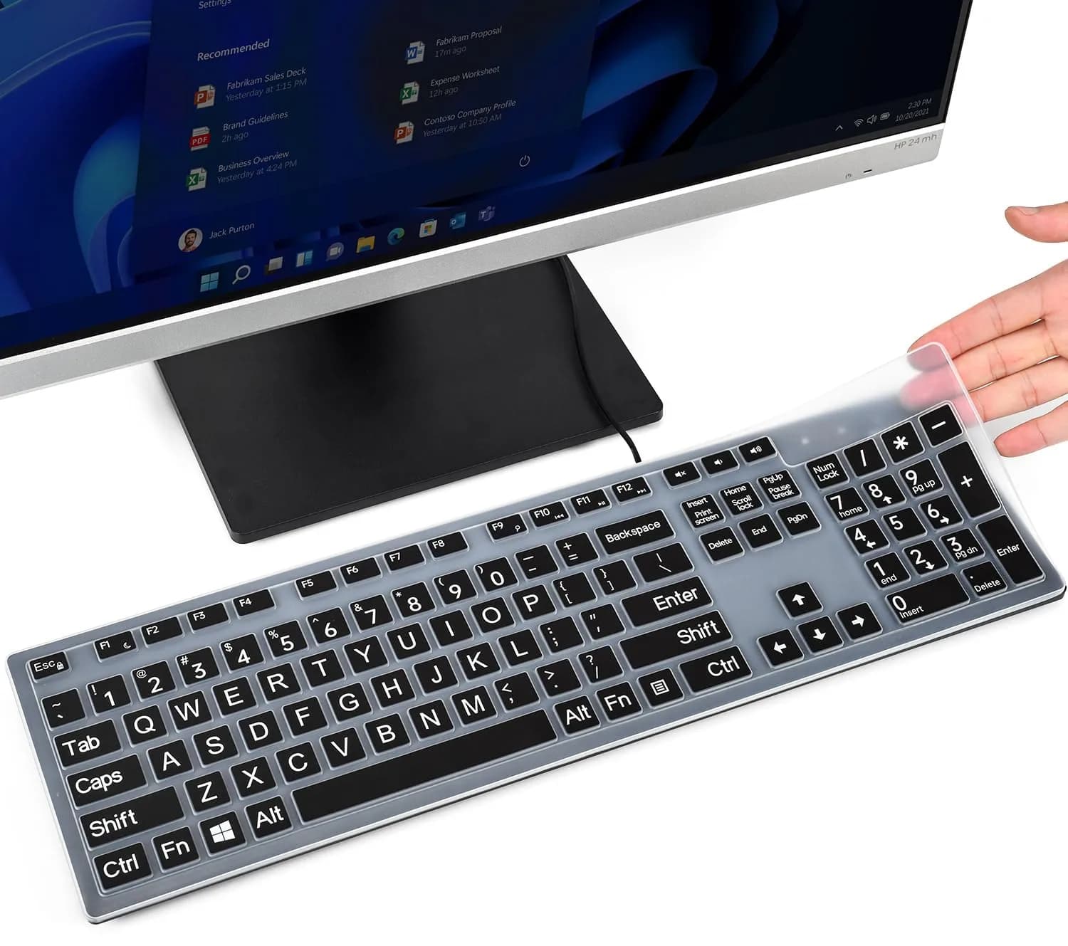 CaseBuy Black Silicone Keyboard Cover with Large Letters for Dell KB216/KM636 US Layout | 0.3mm Thin - main product image