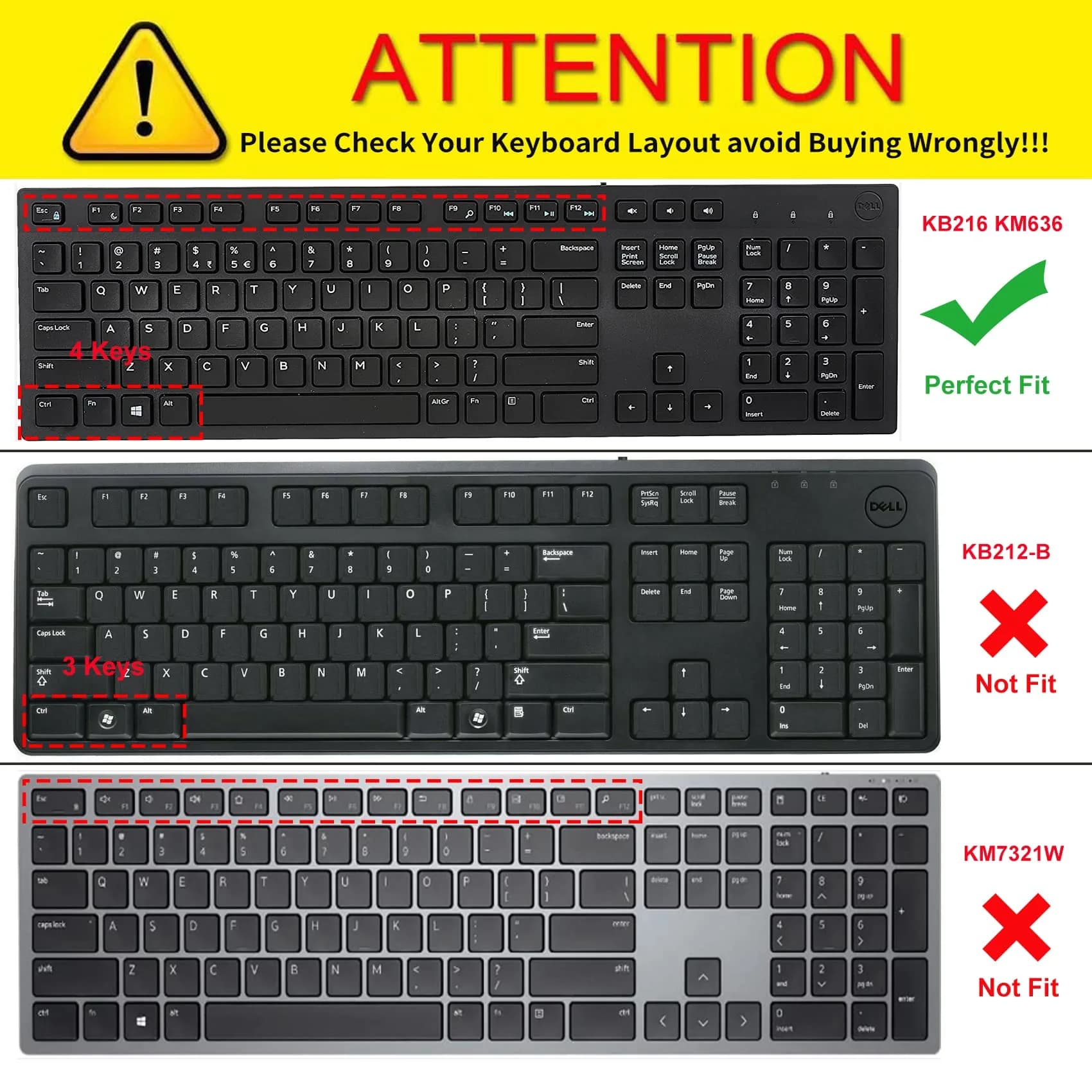 CaseBuy Black Silicone Keyboard Cover with Large Letters for Dell KB216/KM636 US Layout | 0.3mm Thin - view 2
