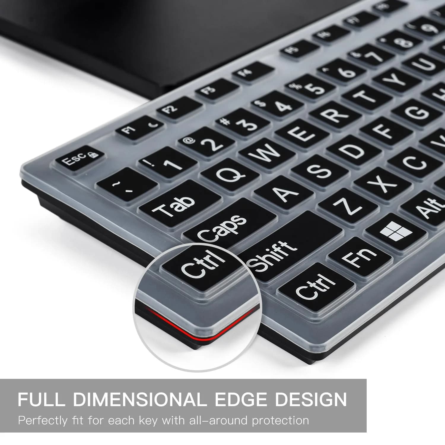 CaseBuy Black Silicone Keyboard Cover with Large Letters for Dell KB216/KM636 US Layout | 0.3mm Thin - view 3