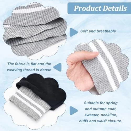 BENECREAT Striped Elastic Fiber Ribbing Fabric 95cm x 14.5cm (37.4" x 5.7") | Two-Way Stretch for Cuffs & Waistbands thumbnail 4