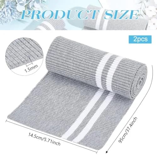 BENECREAT Striped Elastic Fiber Ribbing Fabric 95cm x 14.5cm (37.4" x 5.7") | Two-Way Stretch for Cuffs & Waistbands thumbnail 2