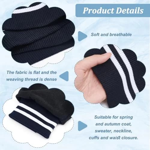 BENECREAT Striped Elastic Fiber Ribbing Fabric 95cm x 14.5cm (37.4" x 5.7") 2-Pack | Soft, Stretchy, Two-Way Stretch Waistband & Cuff Material thumbnail 4