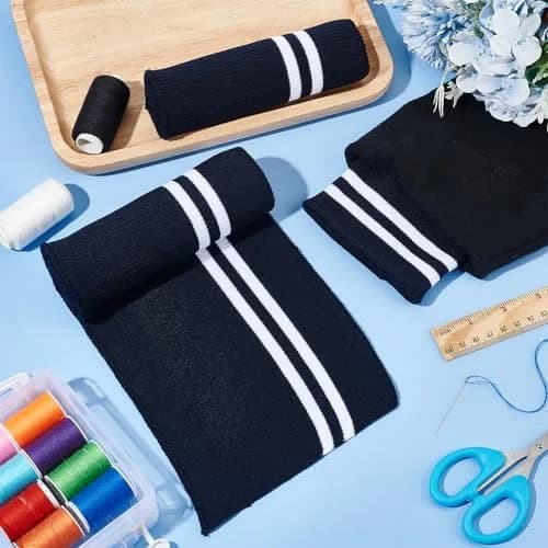 BENECREAT Striped Elastic Fiber Ribbing Fabric 95cm x 14.5cm (37.4" x 5.7") 2-Pack | Soft, Stretchy, Two-Way Stretch Waistband & Cuff Material thumbnail 5