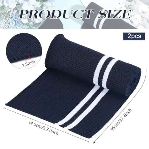 BENECREAT Striped Elastic Fiber Ribbing Fabric 95cm x 14.5cm (37.4" x 5.7") 2-Pack | Soft, Stretchy, Two-Way Stretch Waistband & Cuff Material thumbnail 2