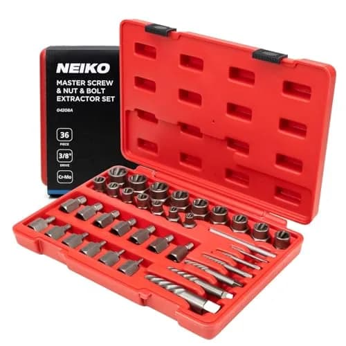 NEIKO 36 Piece Master Screw, Nut, & Bolt Extractor Set with 3/8" Drive Impact Sockets & Spiral Flute Extractors | CR-Mo Steel thumbnail 3
