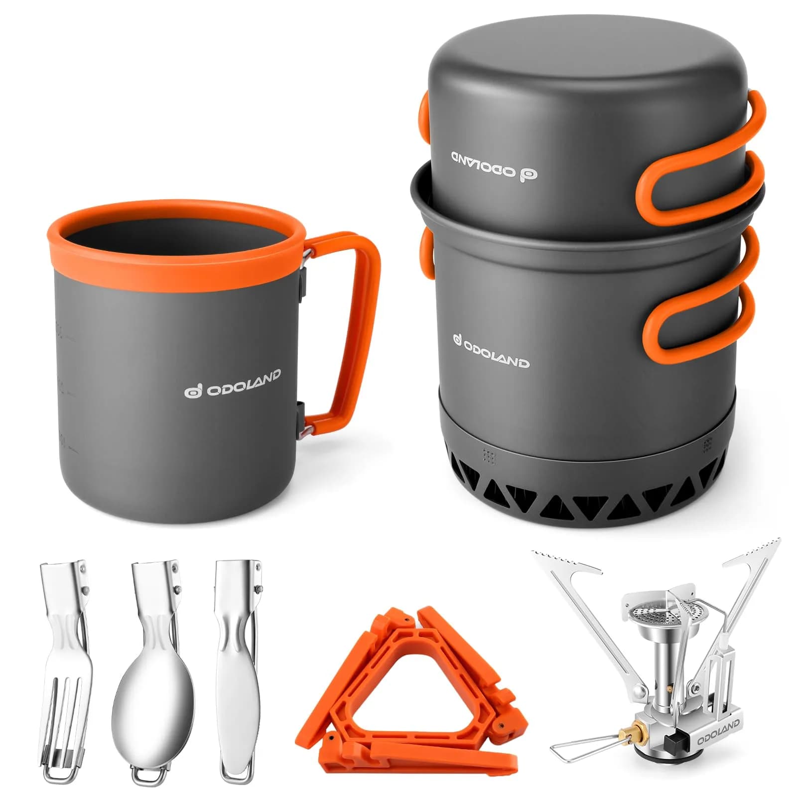 Odoland Camping Mess Kit with Stove & Pots | Lightweight Backpacking Cookware (70-120 chars)