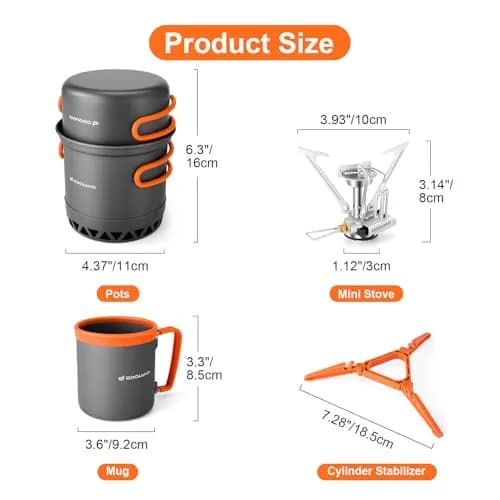 Odoland Camping Mess Kit with Stove & Pots | Lightweight Backpacking Cookware (70-120 chars) thumbnail 2