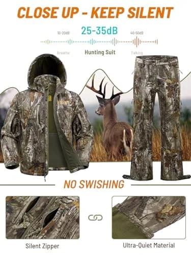NEW VIEW Camo Hunting Clothes for Men, Quiet Warm Fleece Lining, Cold Weather Deer Hunting Jacket and Pants with Face Mask | Water-Resistant, Winter Ready thumbnail 4