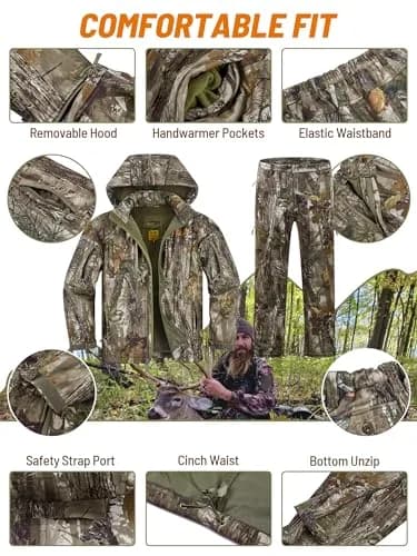 NEW VIEW Camo Hunting Clothes for Men, Quiet Warm Fleece Lining, Cold Weather Deer Hunting Jacket and Pants with Face Mask | Water-Resistant, Winter Ready thumbnail 5