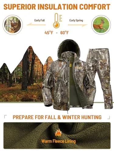 NEW VIEW Camo Hunting Clothes for Men, Quiet Warm Fleece Lining, Cold Weather Deer Hunting Jacket and Pants with Face Mask | Water-Resistant, Winter Ready thumbnail 6
