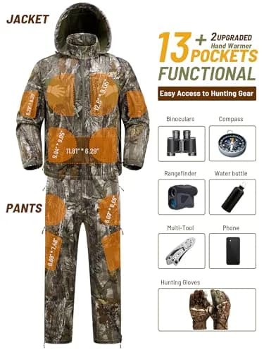 NEW VIEW Camo Hunting Clothes for Men, Quiet Warm Fleece Lining, Cold Weather Deer Hunting Jacket and Pants with Face Mask | Water-Resistant, Winter Ready thumbnail 3
