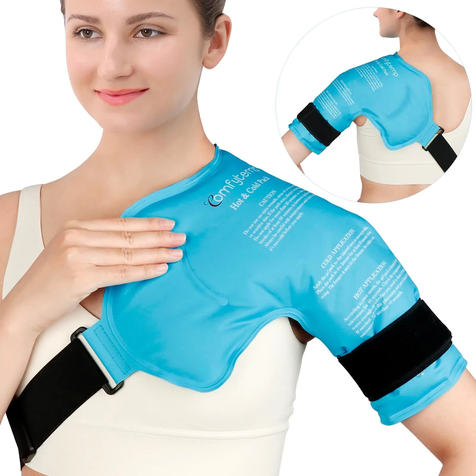 Comfytemp Shoulder Ice Pack Wrap with Dual-Fabric Design for Rotator Cuff Therapy (Large/X-Large, Dark Blue) | USA-Sourced Pain Relief — Light Blue / Small/Medium
