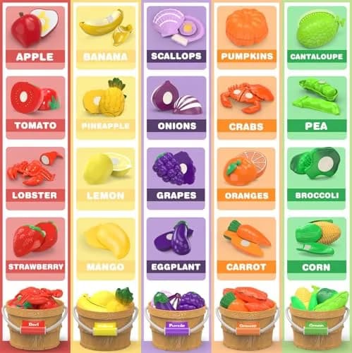 MOEAWS Play Food Toys with Shopping Basket, Cutting Food Set for Toddlers 3+ | Bright, Safe & Realistic thumbnail 2