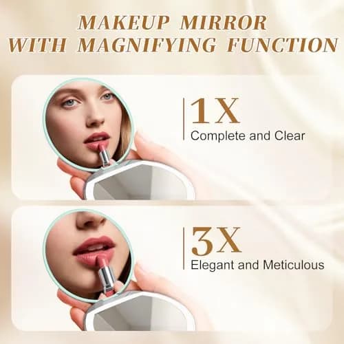 Kakuje Mint Green Compact Mirror with Light, 1X/3X Magnification LED Pocket Mirror | Portable Travel Makeup Mirror thumbnail 4