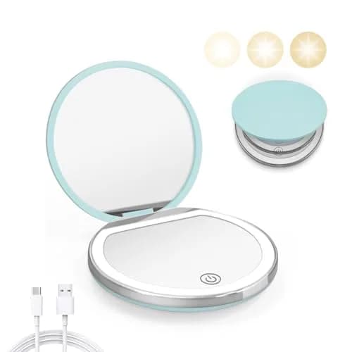 Kakuje Mint Green Compact Mirror with Light, 1X/3X Magnification LED Pocket Mirror | Portable Travel Makeup Mirror thumbnail 1