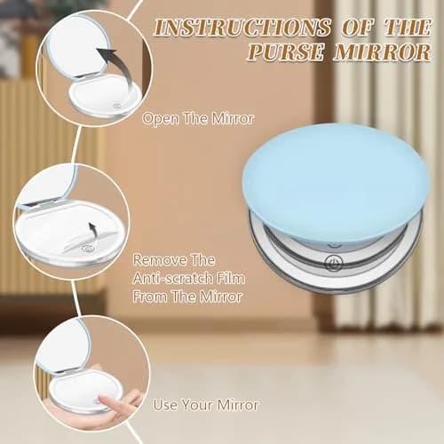 Kakuje Mint Green Compact Mirror with Light, 1X/3X Magnification LED Pocket Mirror | Portable Travel Makeup Mirror thumbnail 3