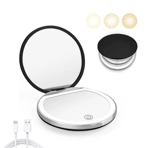 Kakuje Black Compact Mirror with Light, 1X/3X Magnification LED Pocket Mirror 7.9cm (3.1"L x 3.1"W) thumbnail 1