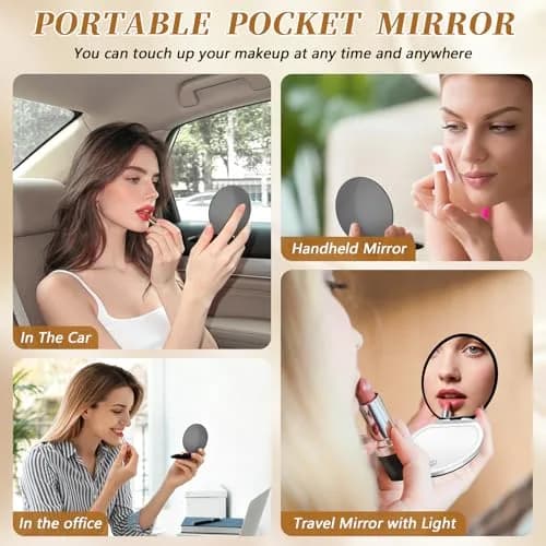 Kakuje Black Compact Mirror with Light, 1X/3X Magnification LED Pocket Mirror 7.9cm (3.1"L x 3.1"W) thumbnail 2