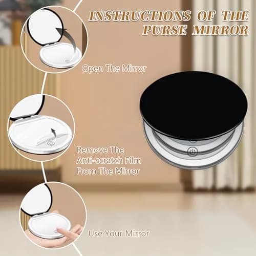Kakuje Black Compact Mirror with Light, 1X/3X Magnification LED Pocket Mirror 7.9cm (3.1"L x 3.1"W) thumbnail 3