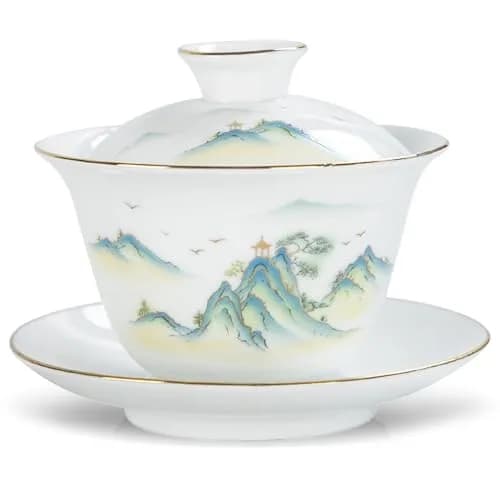 Fashion & Lifestyle Jingdezhen Chinese Traditional Teaware Gaiwan 5oz/150ml | Handmade Porcelain Kung Fu Tea Cup thumbnail 1