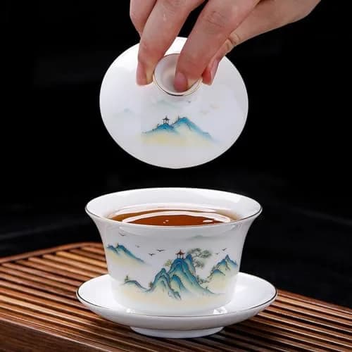 Fashion & Lifestyle Jingdezhen Chinese Traditional Teaware Gaiwan 5oz/150ml | Handmade Porcelain Kung Fu Tea Cup thumbnail 7