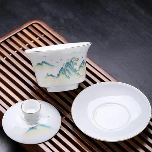 Fashion & Lifestyle Jingdezhen Chinese Traditional Teaware Gaiwan 5oz/150ml | Handmade Porcelain Kung Fu Tea Cup thumbnail 3