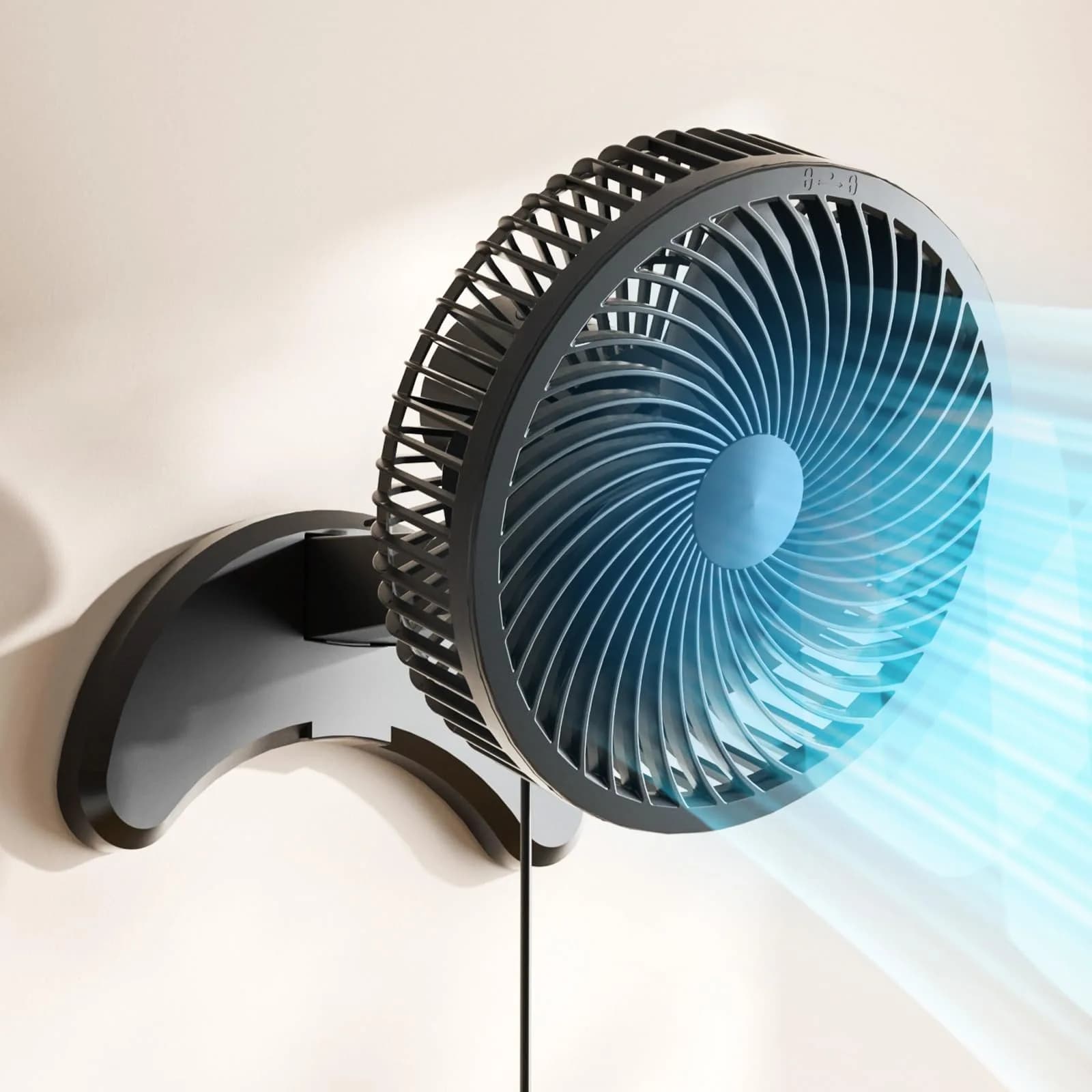 Koonie 8'' Wall Mount Fan Black | 20 cm Fan with Timer & Remote, 3 Speeds, Quiet Operation - main product image