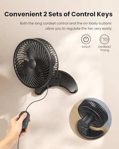 Koonie 8'' Wall Mount Fan Black | 20 cm Fan with Timer & Remote, 3 Speeds, Quiet Operation thumbnail 6