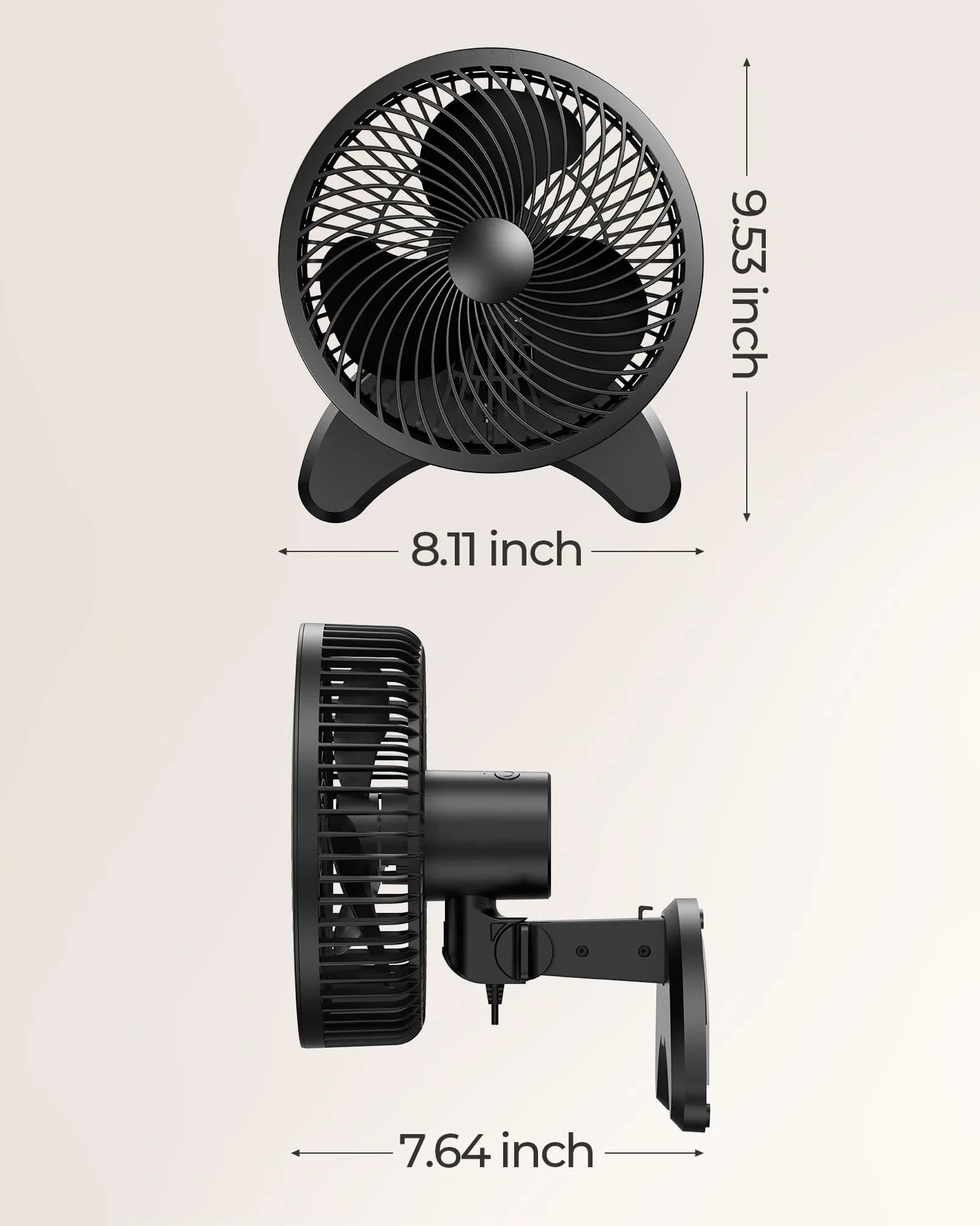 Koonie 8'' Wall Mount Fan Black | 20 cm Fan with Timer & Remote, 3 Speeds, Quiet Operation - view 7