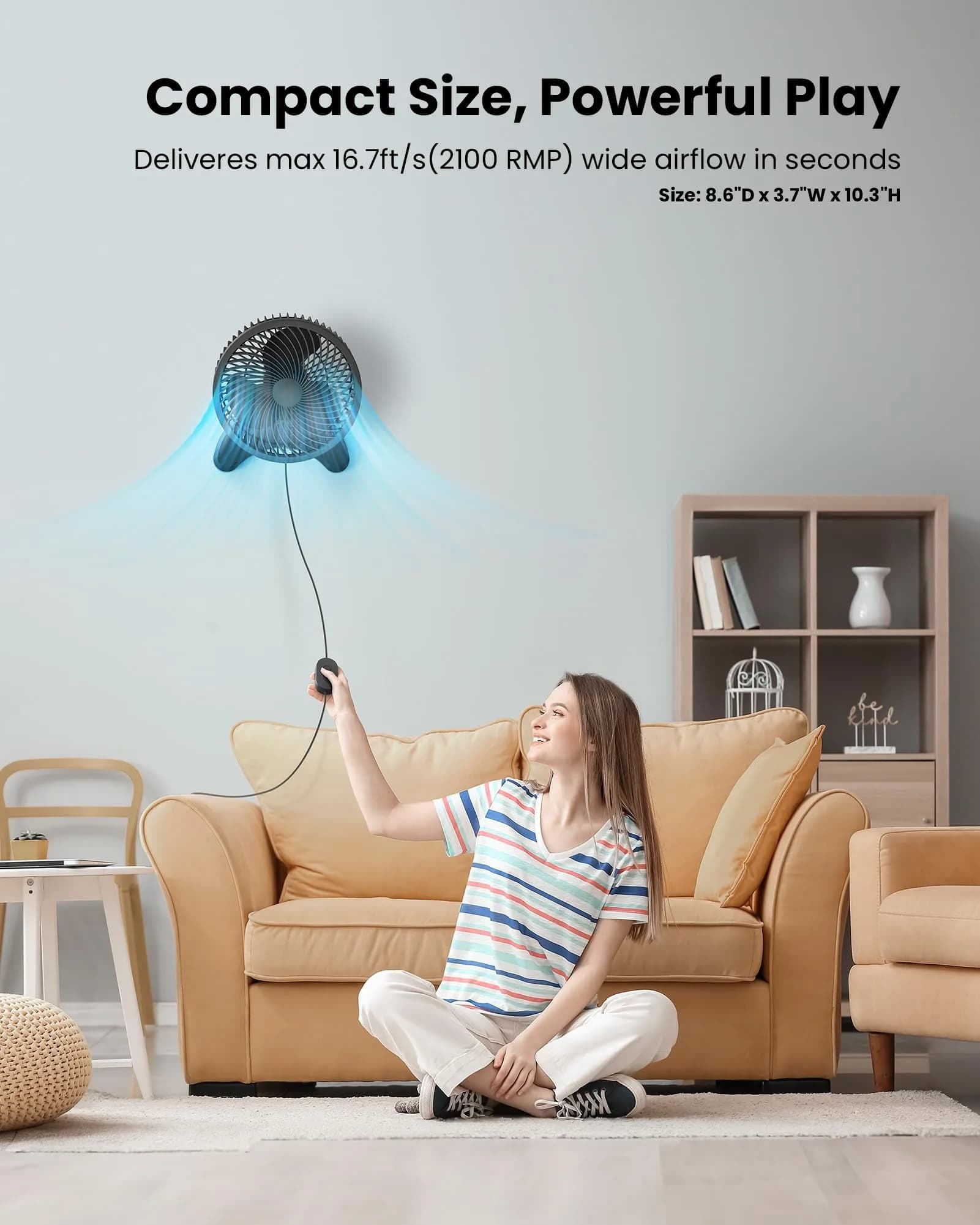 Koonie 8'' Wall Mount Fan Black | 20 cm Fan with Timer & Remote, 3 Speeds, Quiet Operation - view 2