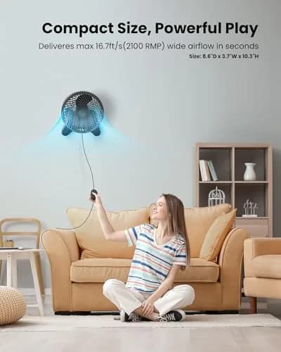 Koonie 8'' Wall Mount Fan Black | 20 cm Fan with Timer & Remote, 3 Speeds, Quiet Operation thumbnail 2