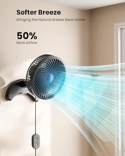 Koonie 8'' Wall Mount Fan Black | 20 cm Fan with Timer & Remote, 3 Speeds, Quiet Operation thumbnail 3
