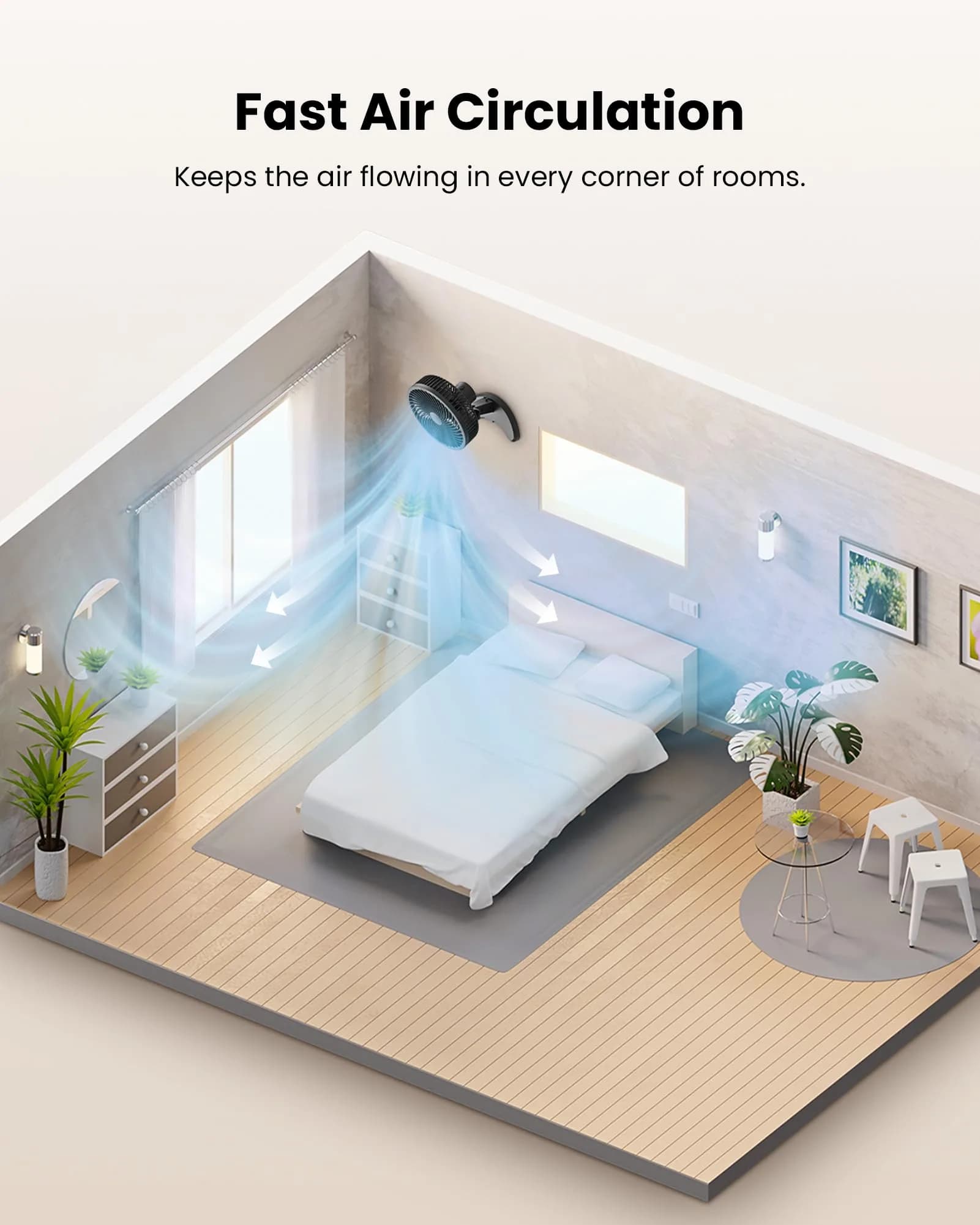 Koonie 8'' Wall Mount Fan Black | 20 cm Fan with Timer & Remote, 3 Speeds, Quiet Operation - view 4