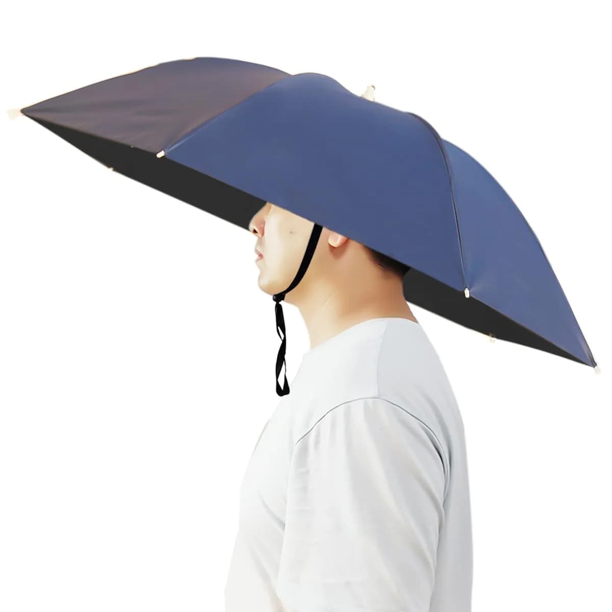 Bocampty Navy Blue Umbrella Hat, 37 inch Diameter, Hands-Free UV Protection for Fishing & Outdoors - main product image